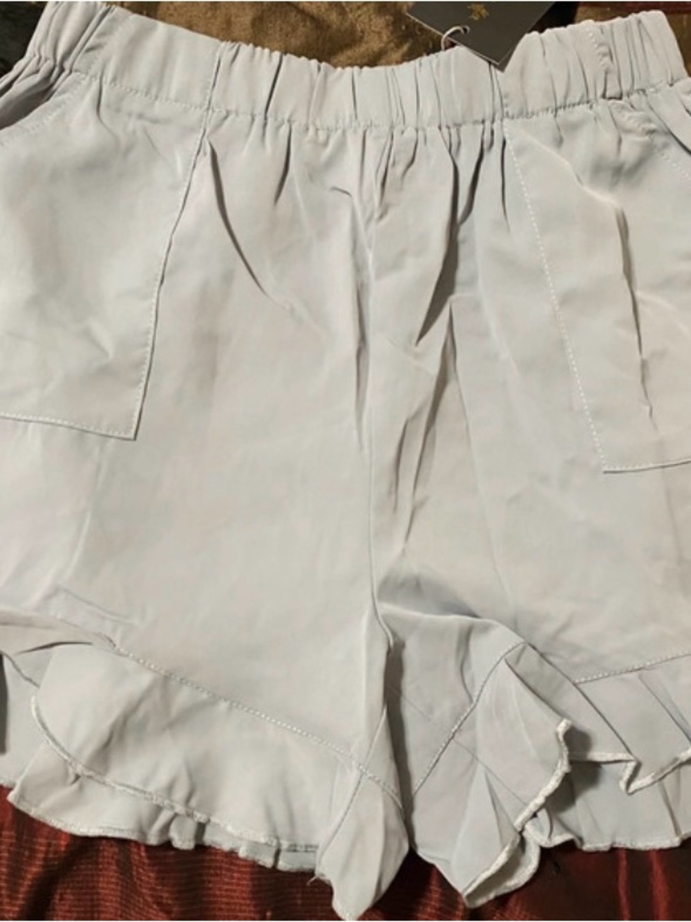 High-Waist Ruffle Hem Women's Shorts in Light Gray